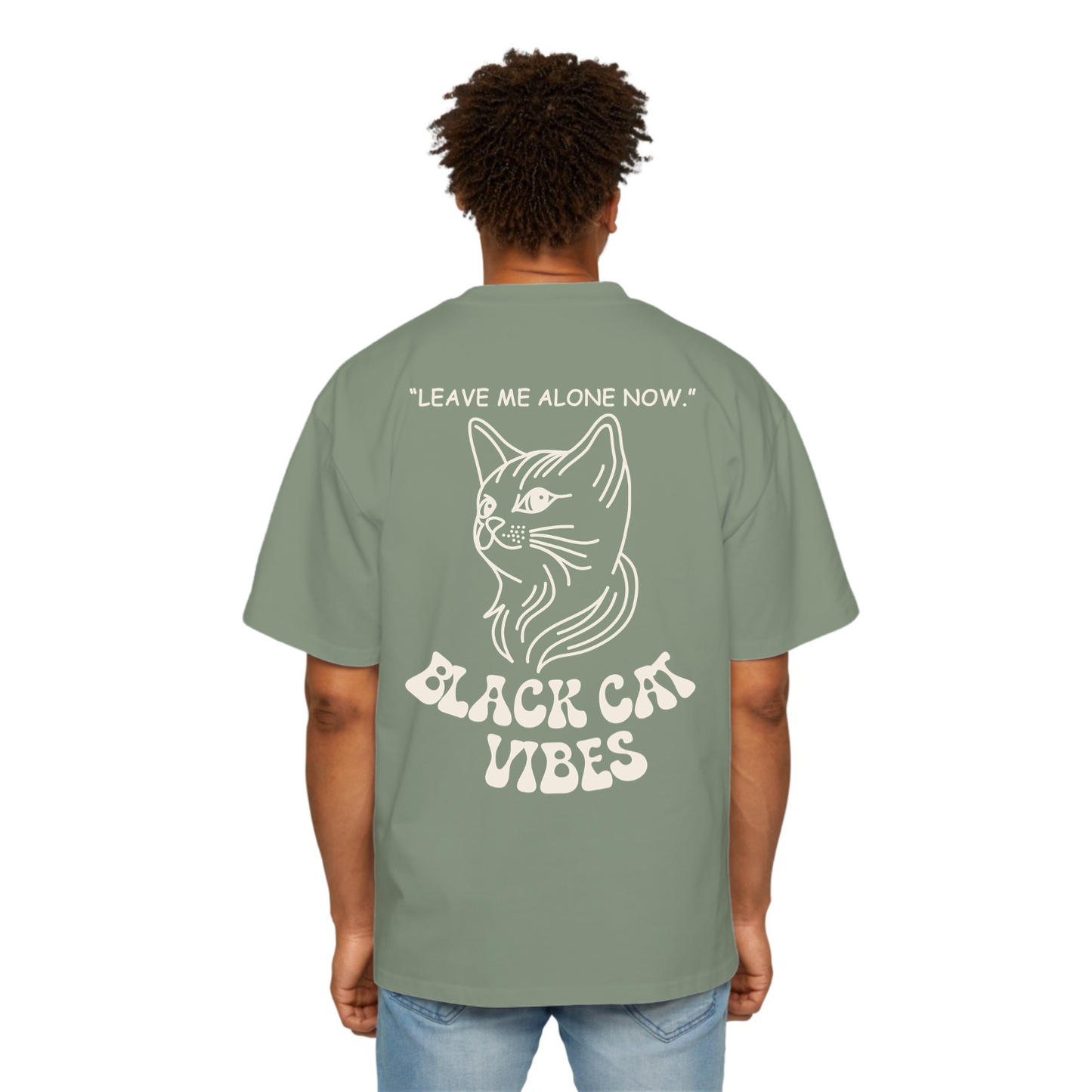 Black Cat Oversized Tee (Sage)